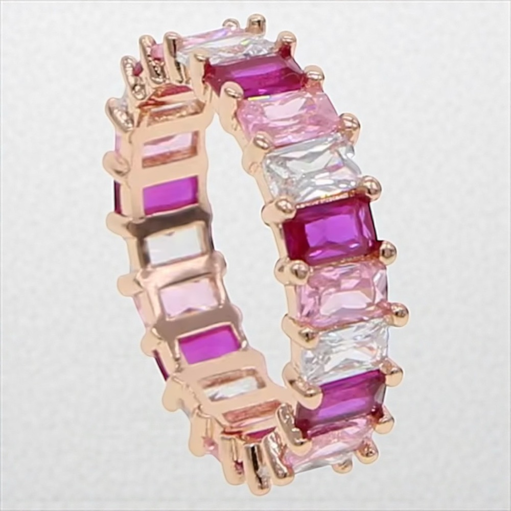 Pink Ombré Baguette Eternity Band Ring Rose Gold Tone Size 7 NWOT